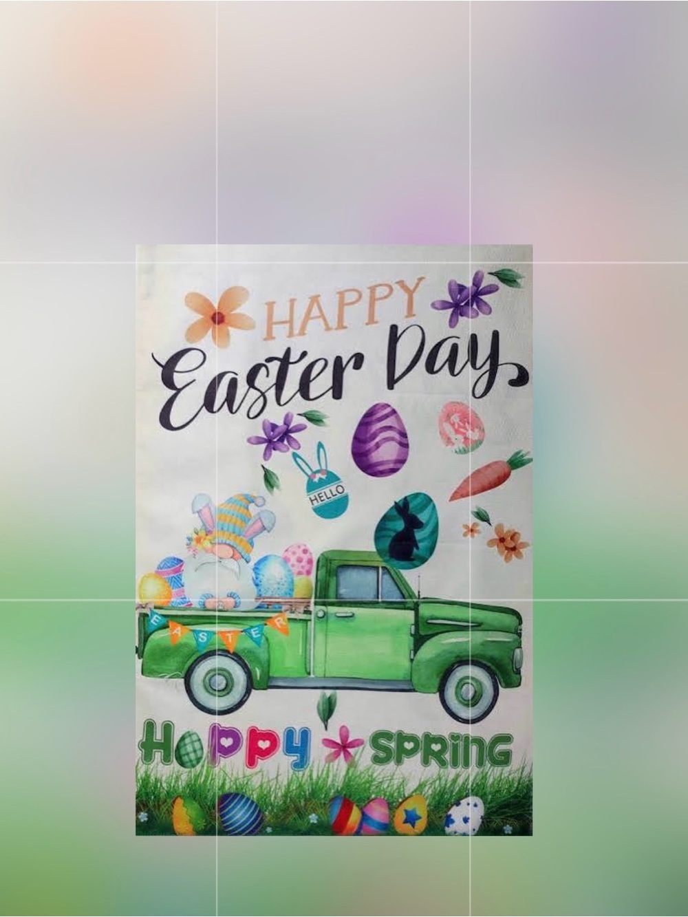 Easter Day Green Truck Garden Flag - Happy Spring